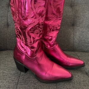 Metallic Hot-Pink Western Cowboy Boots – Size 7